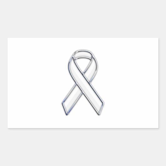 Chrome Belted Style White Ribbon Awareness Rechteckiger Aufkleber (Vorderseite)
