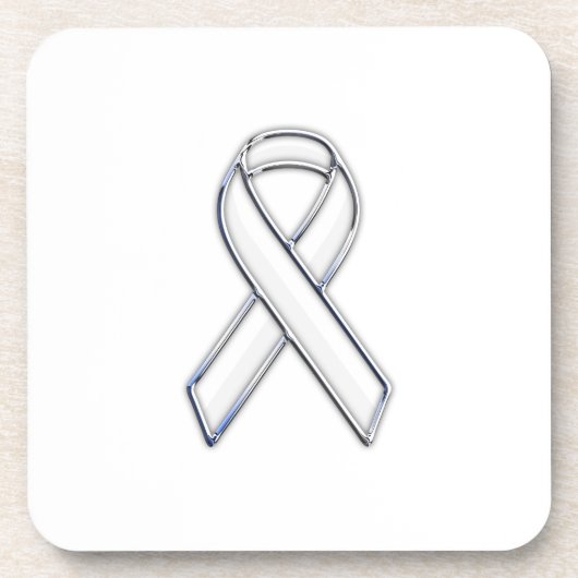 Chrome Belted Style White Ribbon Awareness Untersetzer (Vorderseite)