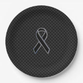 Chrome Black Ribbon Awareness Carbon Fibre Pappteller (Vorderseite)