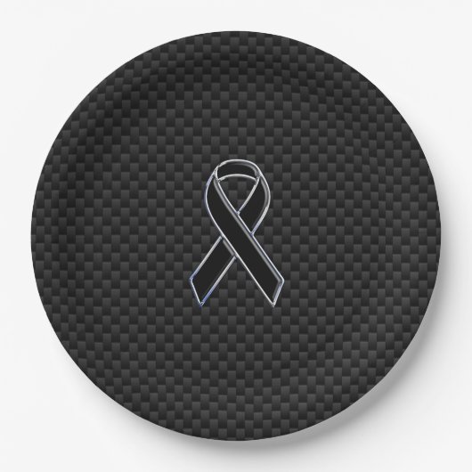 Chrome Black Ribbon Awareness Carbon Fibre Pappteller (Vorderseite)