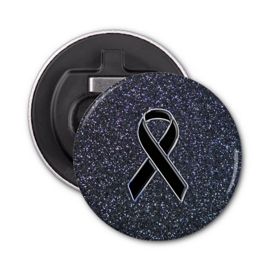 Chrome Black Ribbon Awareness Midnight Blue Flaschenöffner (Vorderseite)