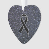 Chrome Black Ribbon Awareness Midnight Blue Ornament (Vorderseite)