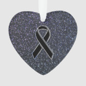 Chrome Black Ribbon Awareness Midnight Blue Ornament (Vorderseite)