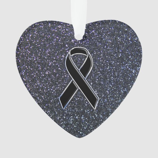 Chrome Black Ribbon Awareness Midnight Blue Ornament (Vorderseite)