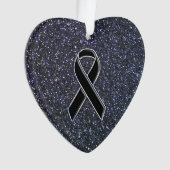 Chrome Black Ribbon Awareness Midnight Blue Ornament (Vorderseite)