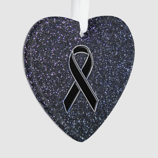 Chrome Black Ribbon Awareness Midnight Blue Ornament (Vorderseite)
