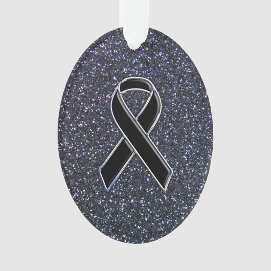 Chrome Black Ribbon Awareness Midnight Blue Ornament (Vorderseite)