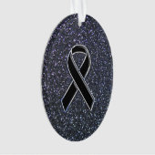 Chrome Black Ribbon Awareness Midnight Blue Ornament (Vorderseite)