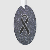 Chrome Black Ribbon Awareness Midnight Blue Ornament (Vorderseite)