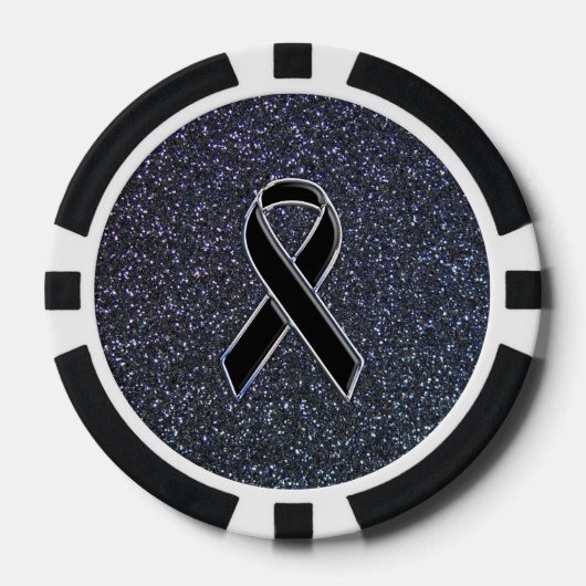 Chrome Black Ribbon Awareness Midnight Blue Pokerchips (Vorderseite)