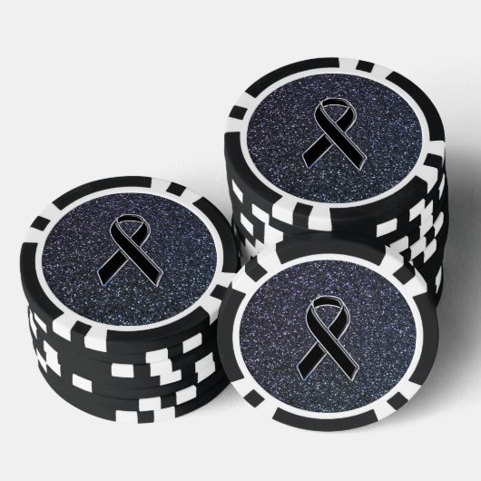 Chrome Black Ribbon Awareness Midnight Blue Pokerchips (Stapel)