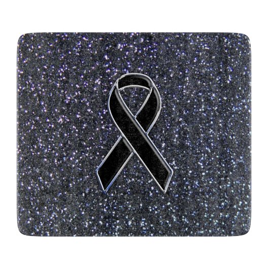 Chrome Black Ribbon Awareness Midnight Blue Schneidebrett (Vorderseite)