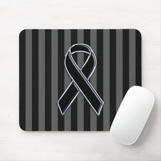 Chrome Black Ribbon Awareness Stripes Mousepad (Mit Mouse)