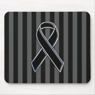 Chrome Black Ribbon Awareness Stripes Mousepad