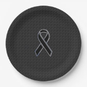 Chrome Black Ribbon Awareness Style Pappteller (Vorderseite)