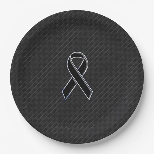 Chrome Black Ribbon Awareness Style Pappteller (Vorderseite)