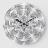 Chrome-Blume - Silber Große Wanduhr (Vorderseite)