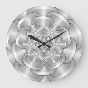 Chrome-Blume - Silber Große Wanduhr