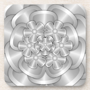 Chrome-Blume - Silver Beverage Coaster Getränkeuntersetzer