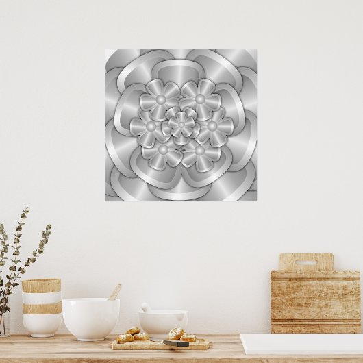 Chrome-Blume - Silver Poster (Küche)
