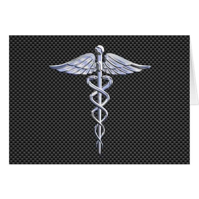 Chrome Caduceus Medical Symbol Black Carbon Fibre (Vorderseite (Horizontal))