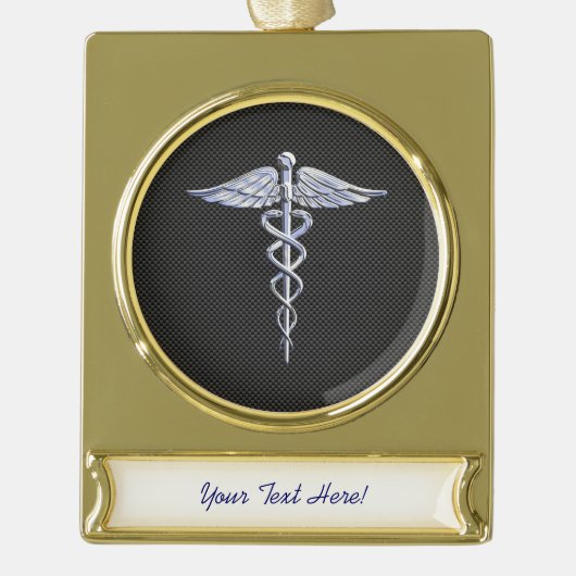 Chrome Caduceus Medical Symbol Black Carbon Fibre Banner-Ornament Gold (Vorderseite)