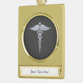 Chrome Caduceus Medical Symbol Black Carbon Fibre Banner-Ornament Gold (Links)