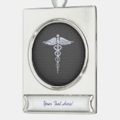 Chrome Caduceus Medical Symbol Black Carbon Fibre Banner-Ornament Silber (Links)