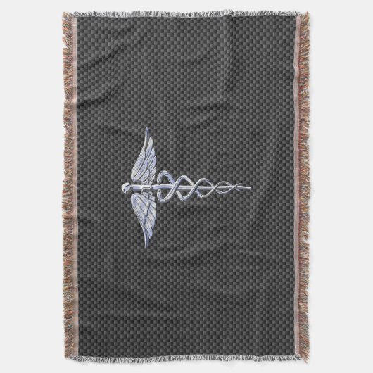 Chrome Caduceus Medical Symbol Black Carbon Fibre Decke (Vorderseite Vertikal)