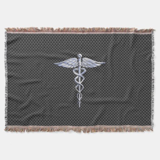 Chrome Caduceus Medical Symbol Black Carbon Fibre Decke (Vorderseite)