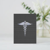 Chrome Caduceus Medical Symbol Black Carbon Fibre Postkarte (Stehend Vorderseite)