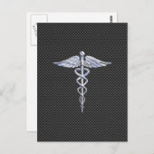 Chrome Caduceus Medical Symbol Black Carbon Fibre Postkarte (Vorne/Hinten)