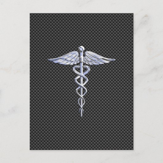 Chrome Caduceus Medical Symbol Black Carbon Fibre Postkarte (Vorderseite)