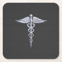 Chrome Caduceus Medical Symbol Black Carbon Fibre