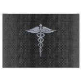 Chrome Caduceus Medical Symbol Black Carbon Fibre Schneidebrett (Vorderseite)
