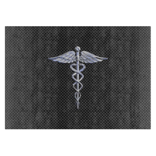Chrome Caduceus Medical Symbol Black Carbon Fibre Schneidebrett (Vorderseite)
