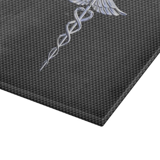 Chrome Caduceus Medical Symbol Black Carbon Fibre Schneidebrett (Ecke)