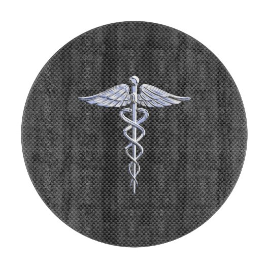 Chrome Caduceus Medical Symbol Black Carbon Fibre Schneidebrett (Vorderseite)