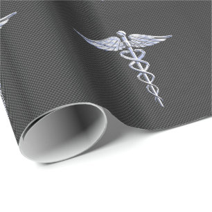 Chrome Caduceus Medical Symbol Carbon Fiber Decke Geschenkpapier