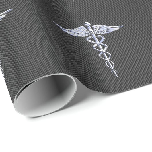 Chrome Caduceus Medical Symbol Carbon Fiber Decke Geschenkpapier (Rolleneckpunkt)