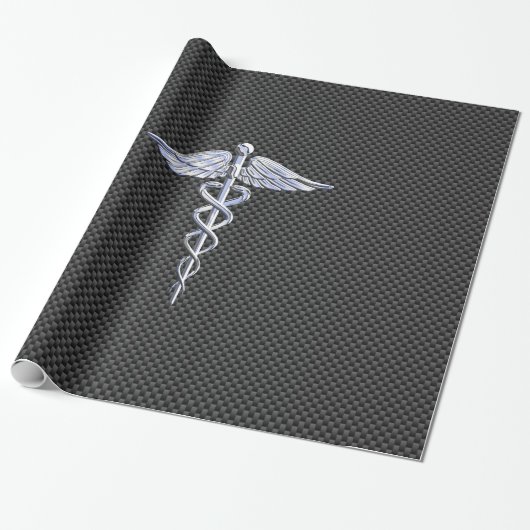 Chrome Caduceus Medical Symbol Carbon Fibre Decke Geschenkpapier (Ungerollt)