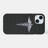 Chrome Caduceus Medical Symbol Carbon Fibre Decke iPhone 15 Hülle (Rückseite (Horizontal))
