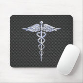 Chrome Caduceus Medical Symbol Carbon Fibre Decke Mousepad (Mit Mouse)