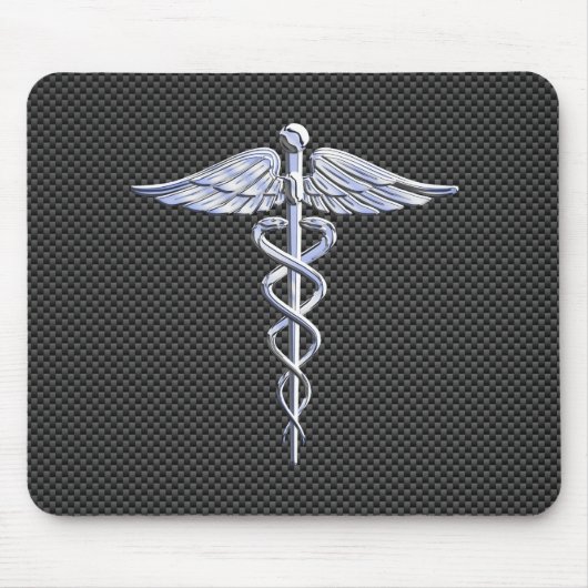 Chrome Caduceus Medical Symbol Carbon Fibre Decke Mousepad (Vorne)