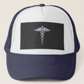 Chrome Caduceus Medical Symbol Carbon Fibre Decke Truckerkappe (Vorderseite)