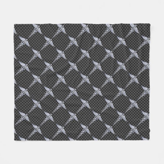 Chrome Caduceus Medical Symbol Carbon Fibre Print Fleecedecke (Vorderseite (Horizontal))