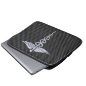 Chrome Caduceus Medical Symbol Carbon Fibre Print Laptopschutzhülle (Vorne Knopf)