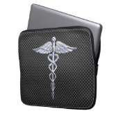 Chrome Caduceus Medical Symbol Carbon Fibre Print Laptopschutzhülle (Vorderseite Links)