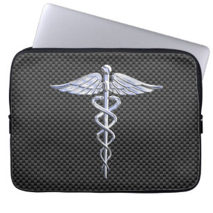 Chrome Caduceus Medical Symbol Carbon Fibre Print Laptopschutzhülle