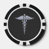 Chrome Caduceus Medical Symbol Carbon Fibre Print Pokerchips (Vorderseite)